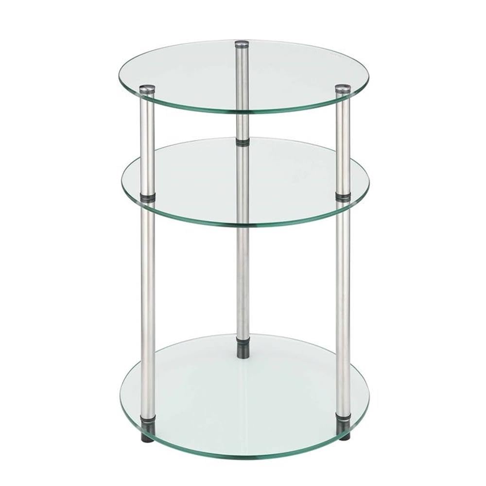 Convenience Concepts Designs2Go Classic Glass 3-Tier Round End Modern Contemporary Side Table with Storage Shelves for Living Ro