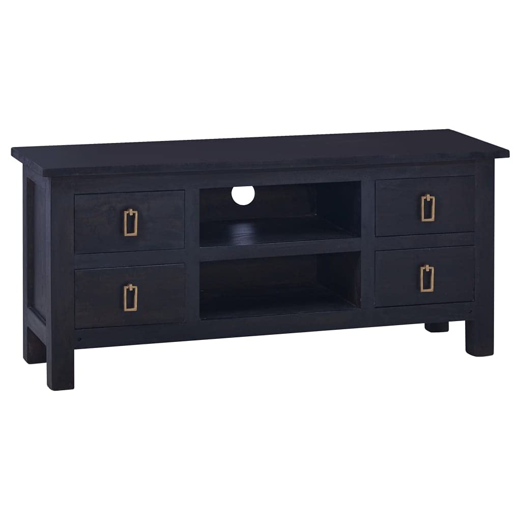 vidaXL Solid Mahogany Wood TV Stand - Lightweight Storage Unit with Four Drawers and Two Shelves - Natural Light Black Coffee Color Finish - 39.4&quot;x11.8&quot;x17.7&quot; Dimensions