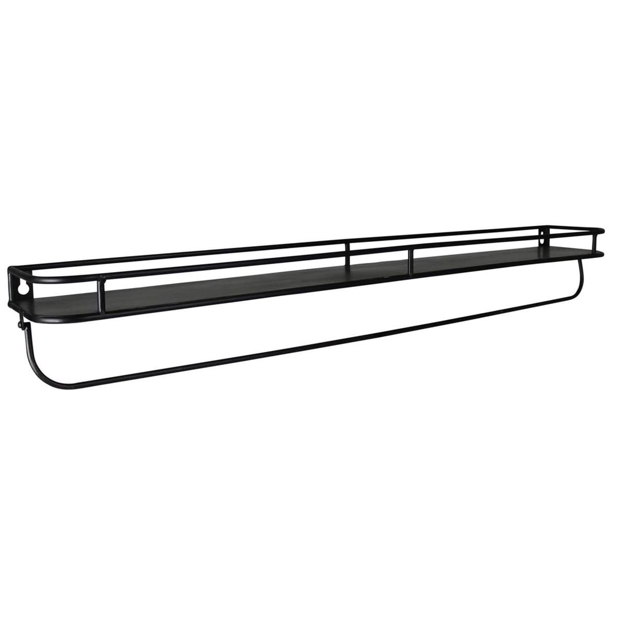 HomeRoots 32' Black Rectangular Wall Mounted Iron Shelf with Hanging Bar