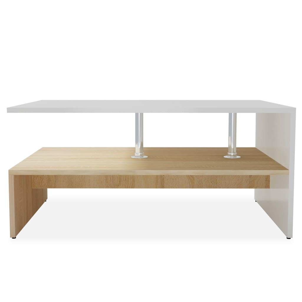 vidaXL Modern Two-Tier Coffee Table with Storage in Oak and White - Stylish Engineered Wood Furniture Piece with Steel Supports