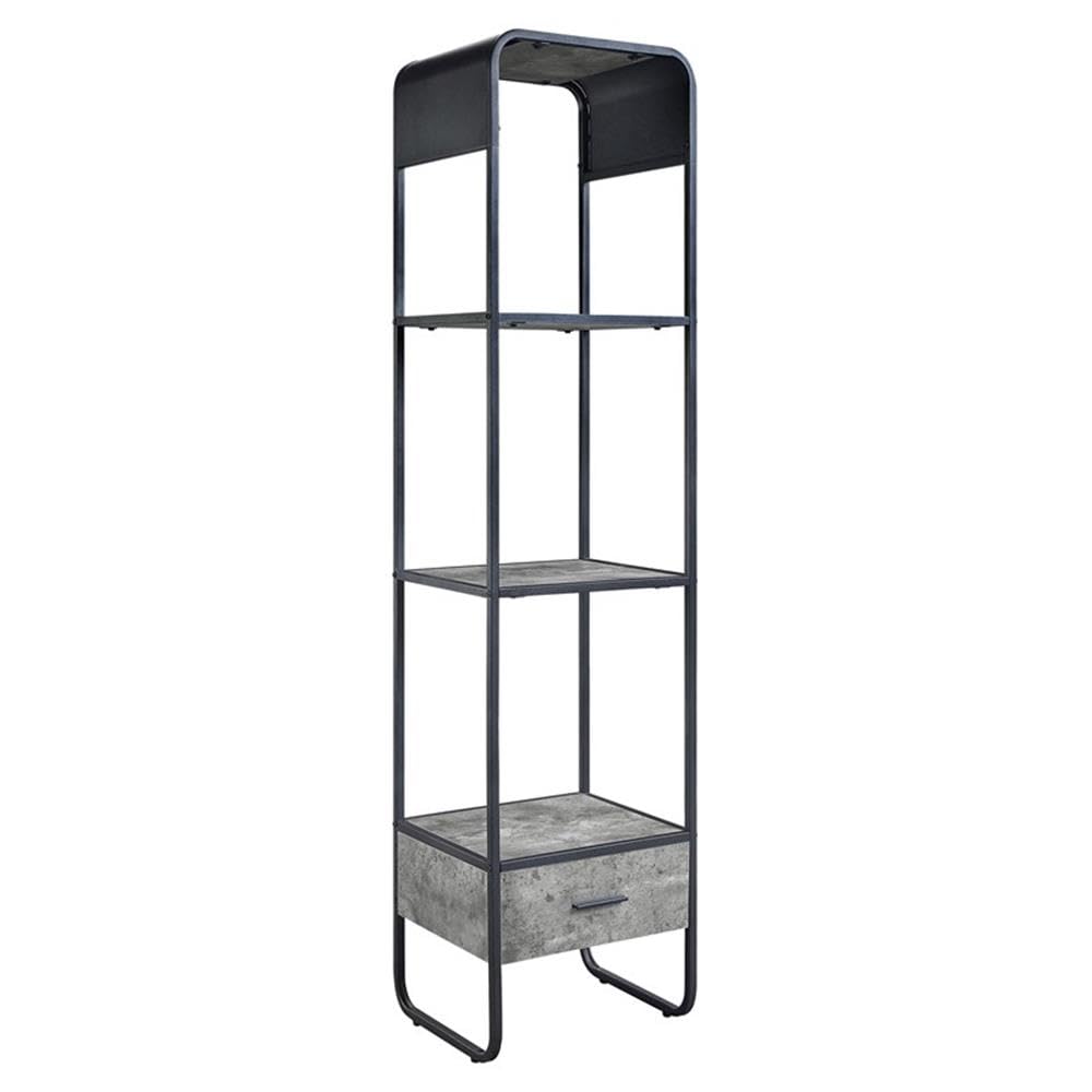 Acme Raziela Storage Side Pier in Concrete Gray and Black Metal Frame