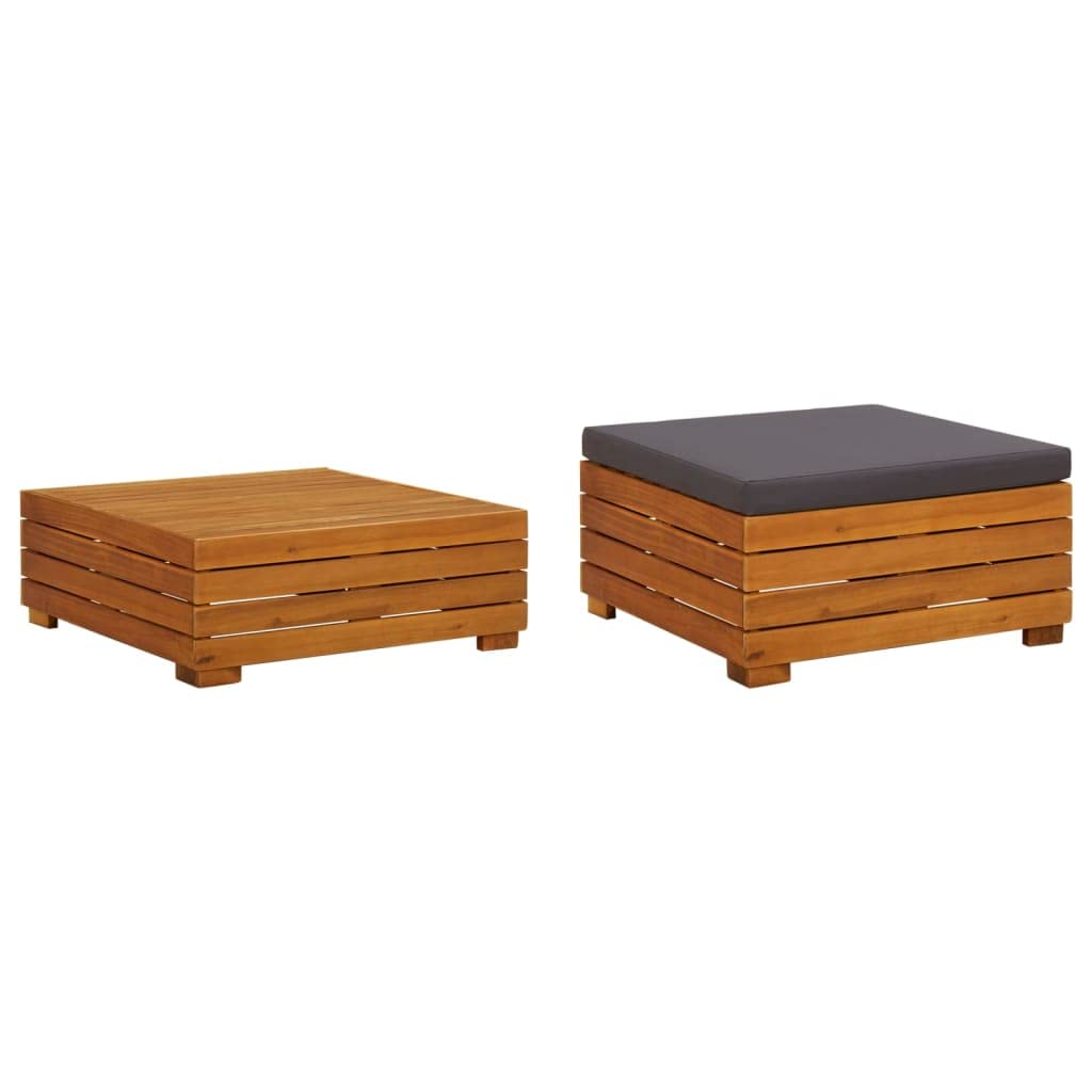 vidaXL Patio Table and Footrest Set with Cushion Solid Acacia Wood