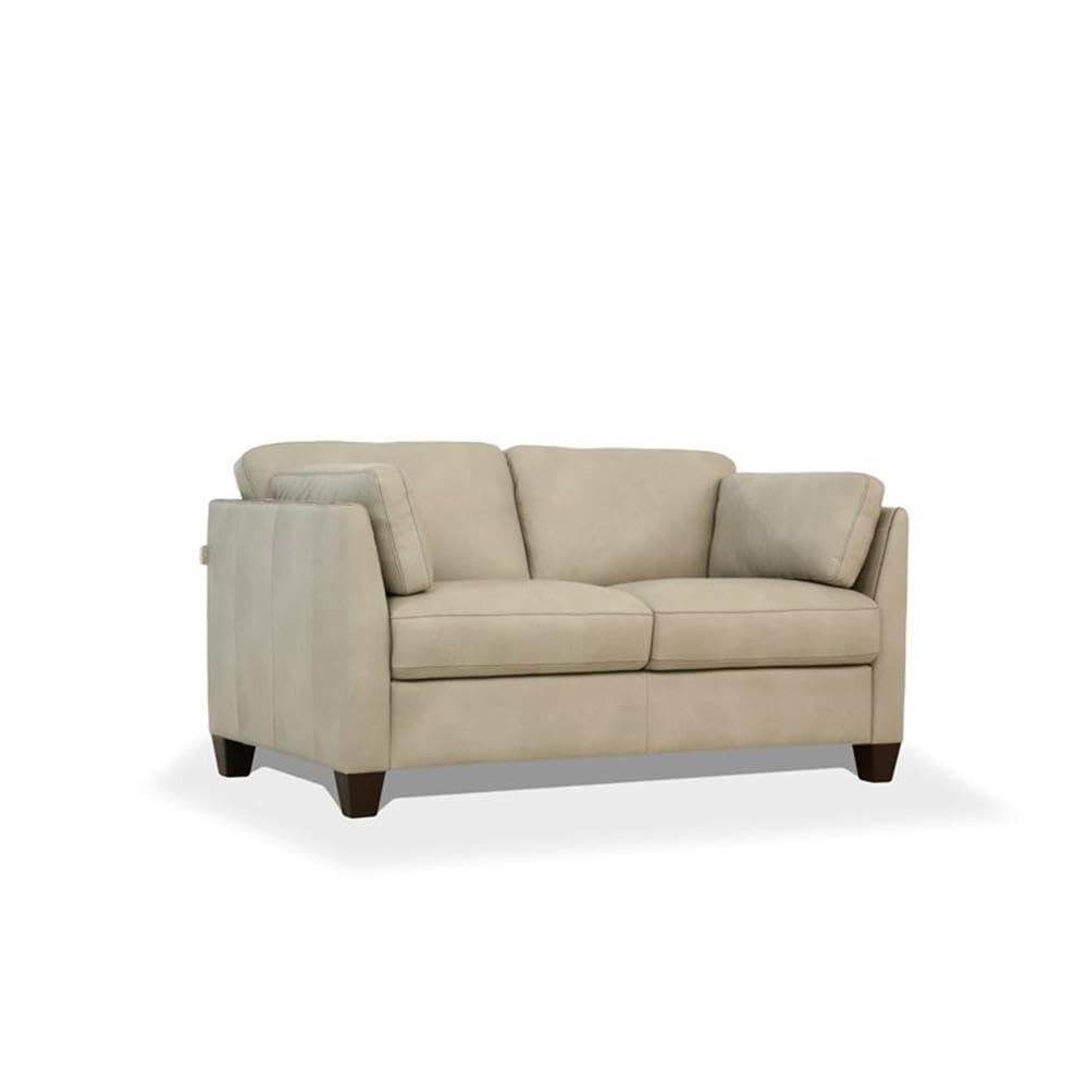 Acme Matias Leather Loveseat in Dusty White