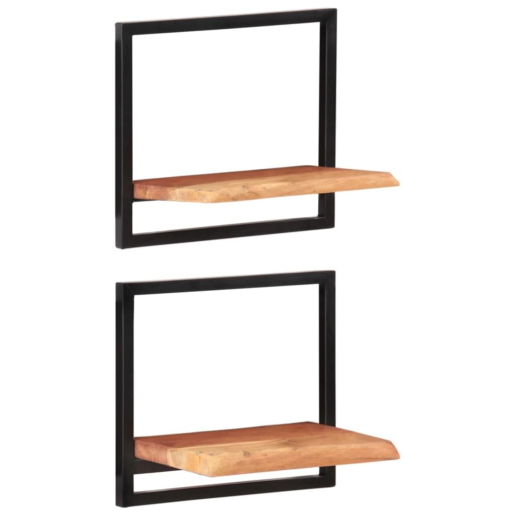 vidaXL 2 pcs Wall Shelves 15.7&quot;x9.4&quot;x13.8&quot; - Solid Acacia Wood and Steel with Unique Live Edge Design for Collectibles, Photos, and Books