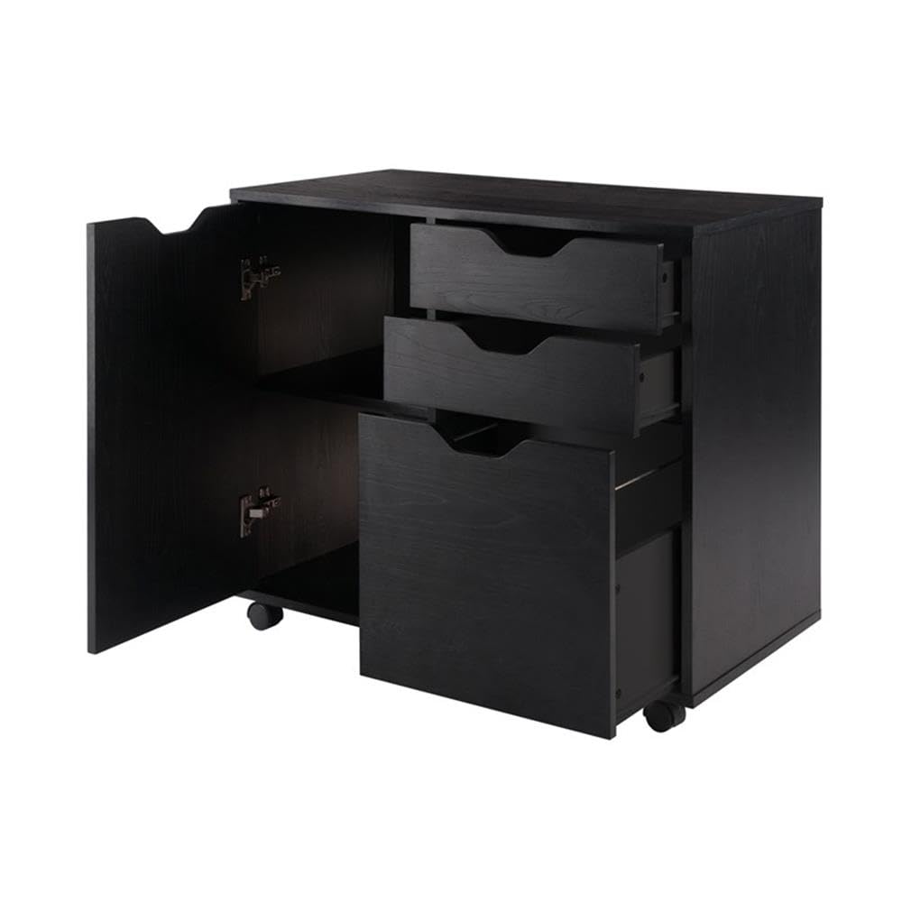 Winsome Halifax Storage Mobile Cabinets, 1 Large Door, 3 Drawers, for Home Office, Black