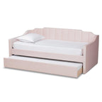 Baxton Studio Lennon Modern and Contemporary Pink Velvet Fabric Upholstered Twin Size Daybed with Trundle