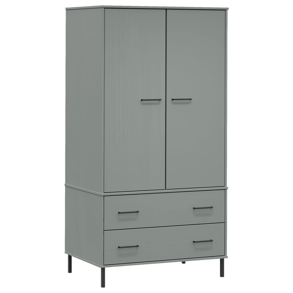 Wardrobe with Metal Legs Gray 35.4&quot;x21.7&quot;x67.9&quot; Solid Wood OSLO