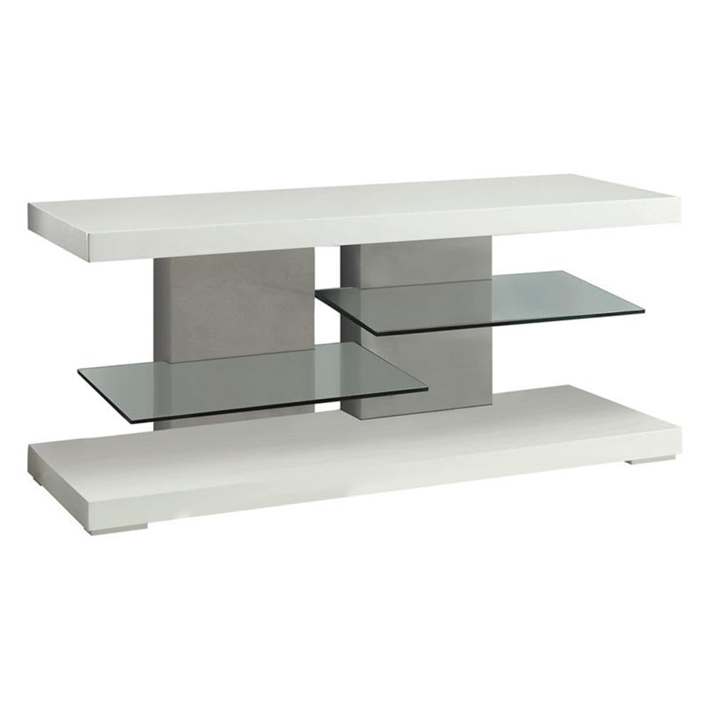 Coaster Furniture TV Stand with Alternating Glass Shelves Glossy White and Clear 700824