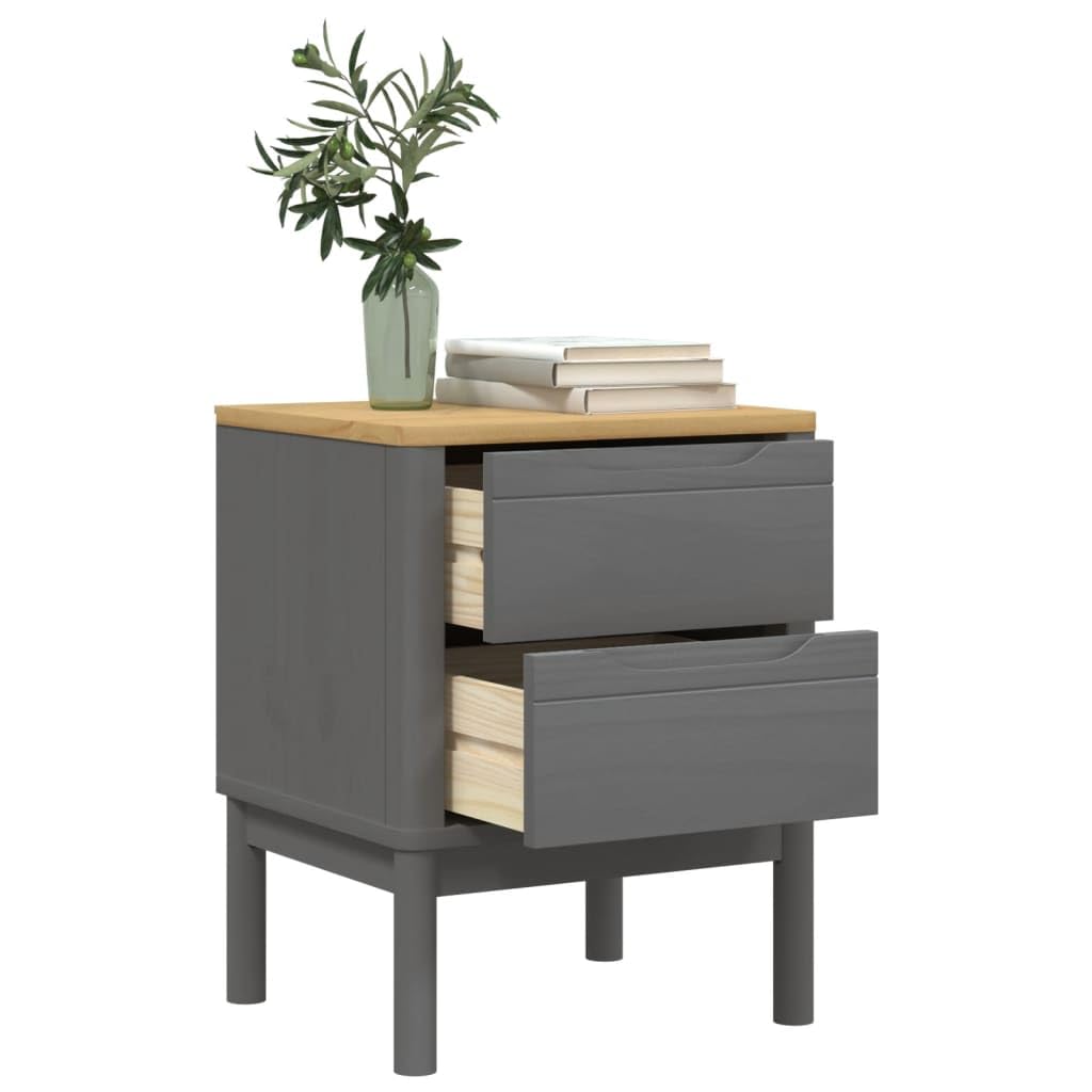 vidaXL Bedside Cabinet Floro Gray - Pine Wood Nightstand - 2 Drawers, 17.7&quot;x15.4&quot;x22.4&quot; End Table, Rectangular Bedside Night Table, Bedroom Decor, Rustic Look