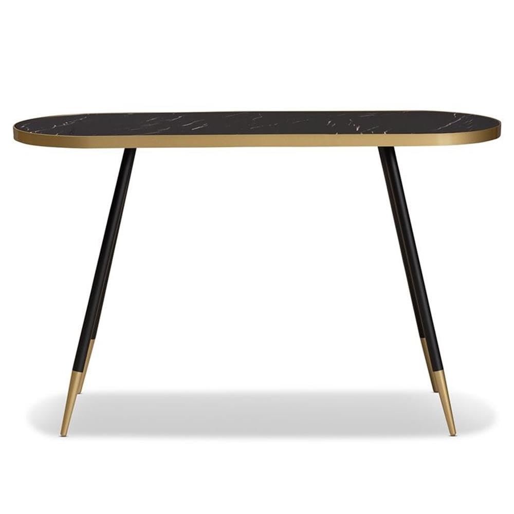 Baxton Studio Lauro Modern and Contemporary Black Faux Marble and Two-Tone Gold and Black Metal Console Table