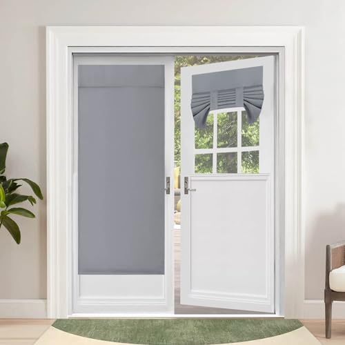 Outdoorlines Blackout French Door Curtains, Privacy Thermal Insulated Tie Up Glass Shades, Easy To Install Tricia Window Drapes, Front Door Curtain, W26 X L68 Inch, Grey, 1 Panel