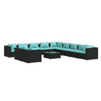 vidaXL 12-Piece Patio Lounge Set - Outdoor Modular Seating with Table, Comfortable Cushions, Water-Resistant Fabric, Black Poly Rattan