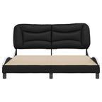 vidaXL Black and White Faux Leather Queen Bed Frame - Plywood Slats, PP Fiber Headboard Cushion, Wave Design, 59.8"x79.9"