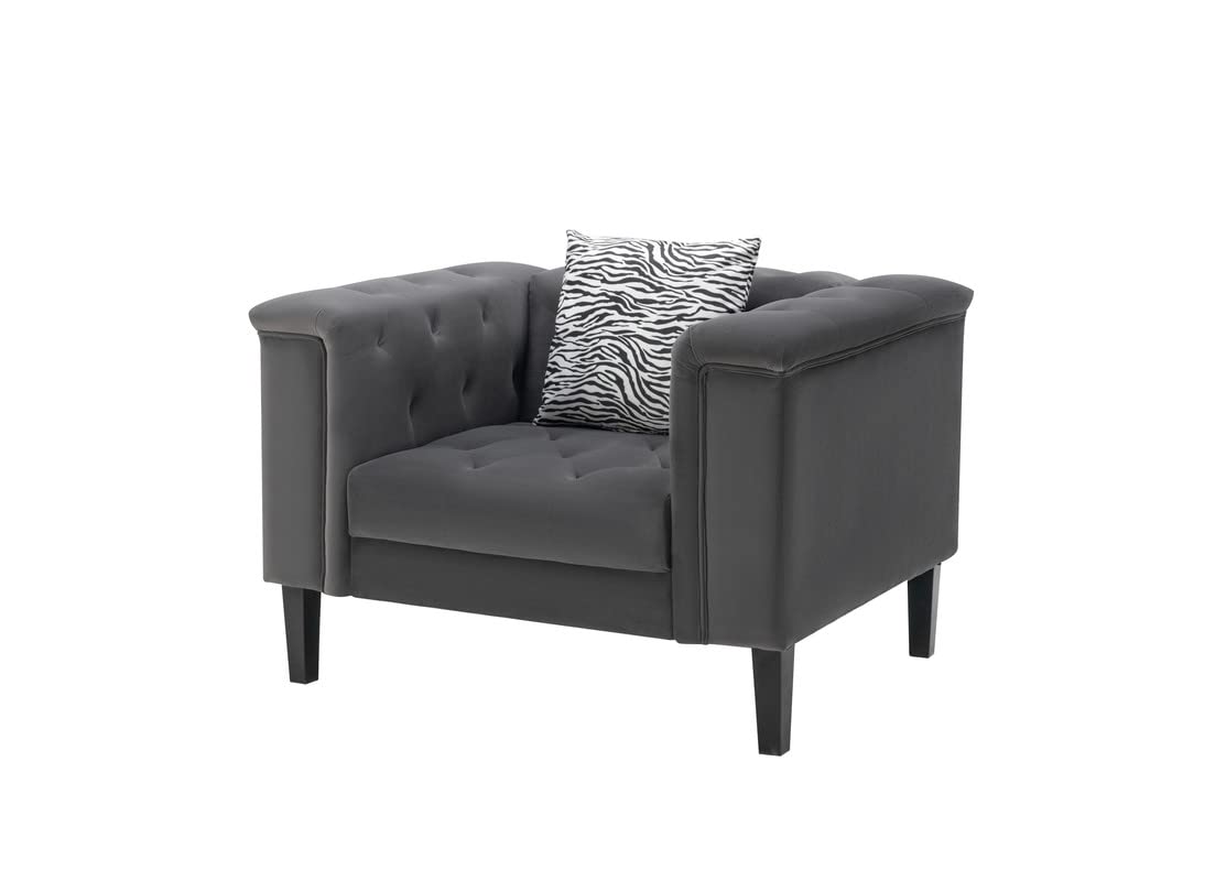 Lilola Home Mary Dark Gray Velvet Tufted Chair with 1 Accent Pillow