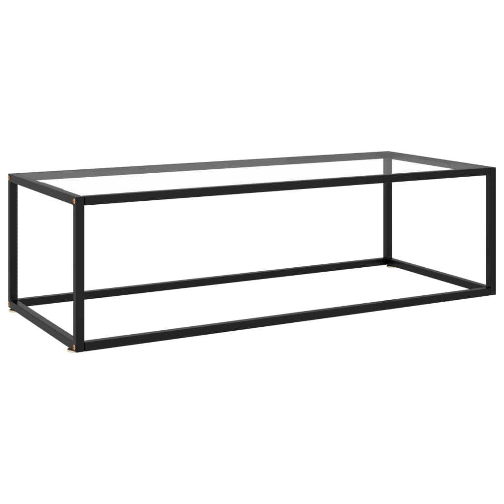 vidaXL Modern Rectangular Coffee Table Temper Glass Top, Powder-Coated Steel Frame, Black and Transparent, 47.2&quot;x19.7&quot;x13.8&quot;