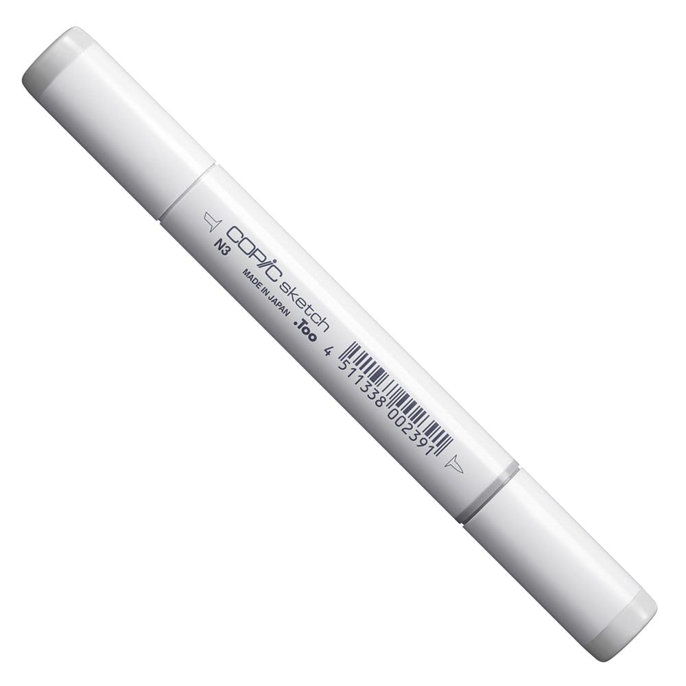 Copic Sketch Marker, Oval Shaped Barrel, Medium Broad And Super Brush Nibs, N3 Neutral Gray 3 (N3-S)