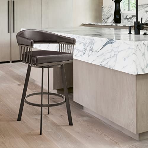 HomeRoots 26' Mod Chocolate Faux Leather Java Brown Finish Swivel Bar Stool