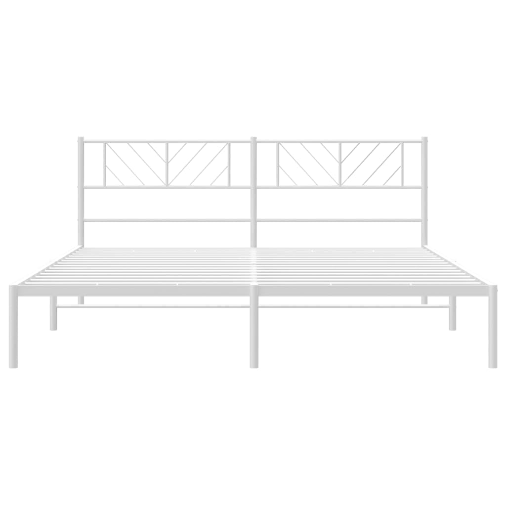 vidaXL California King Metal Bed Frame with Headboard and Stable Slats, Under Bed Storage Space, Sturdy Steel Construction and Easy Assembly, Minimalist Style, White, 12'' High, Without Mattress