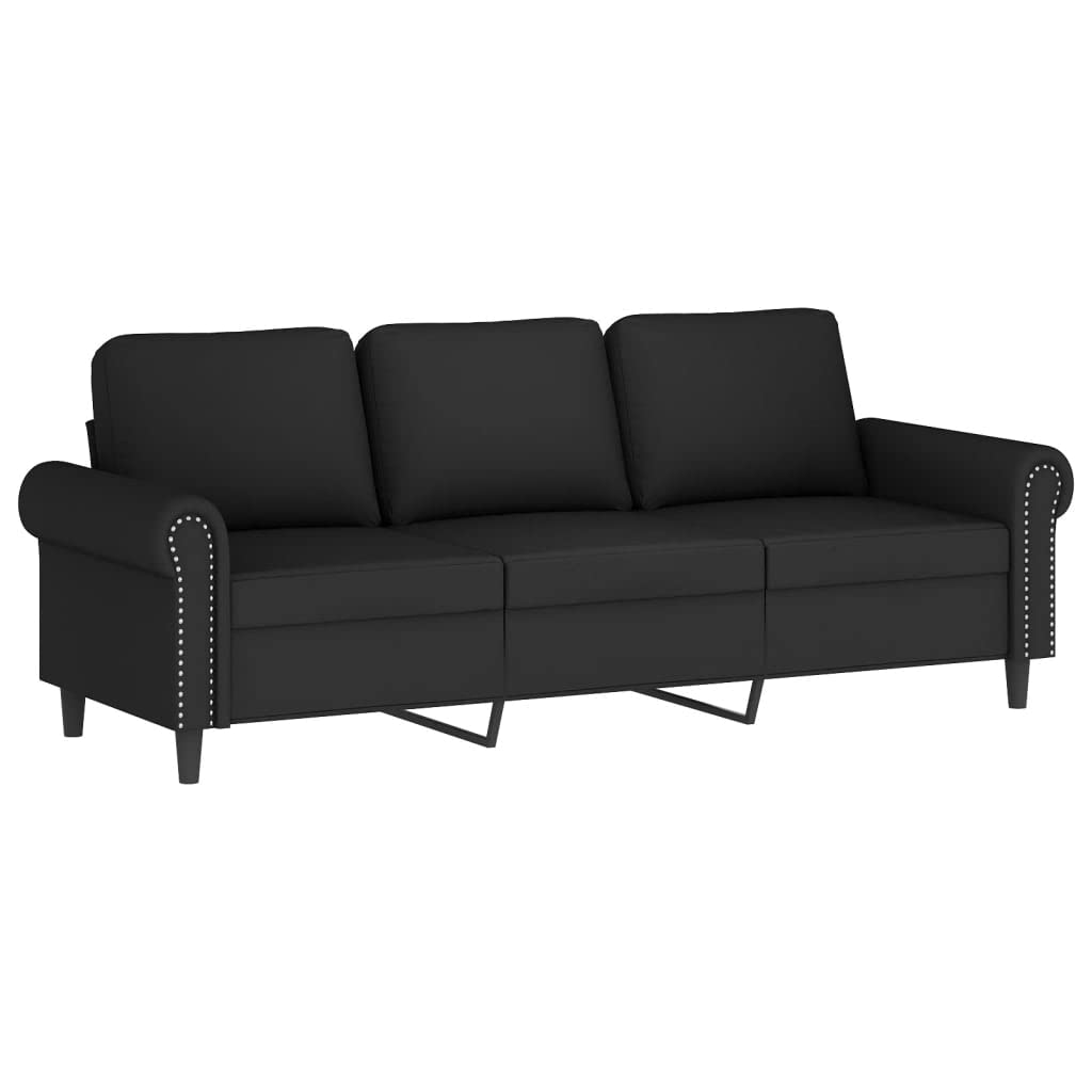 vidaXL Velvet 3-Seater Sofa - Modern Design with Metal Frame, Thickly Padded Seat and Armrest, Comfortable Back Pillows - Black