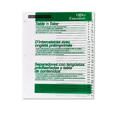 Office Essentials Table 'N Tabs Dividers, 31-Tab, 1-31, Letter, White, 1 Set