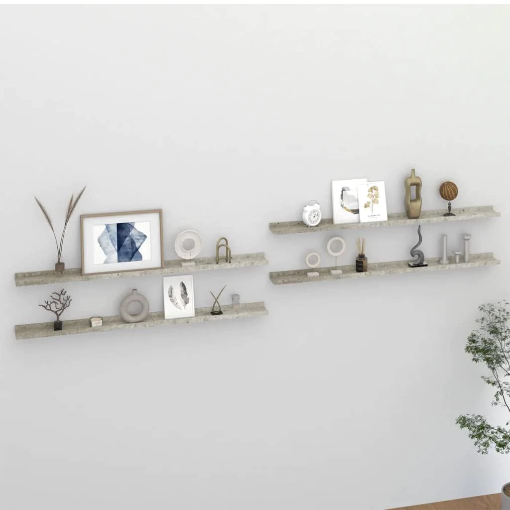 vidaXL Wall-Mounted Shelves 45.3&quot;x3.5&quot;x1.2&quot;, Concrete Gray, Set of 4, Modern Design, Durable MDF Material, Easy Cleaning
