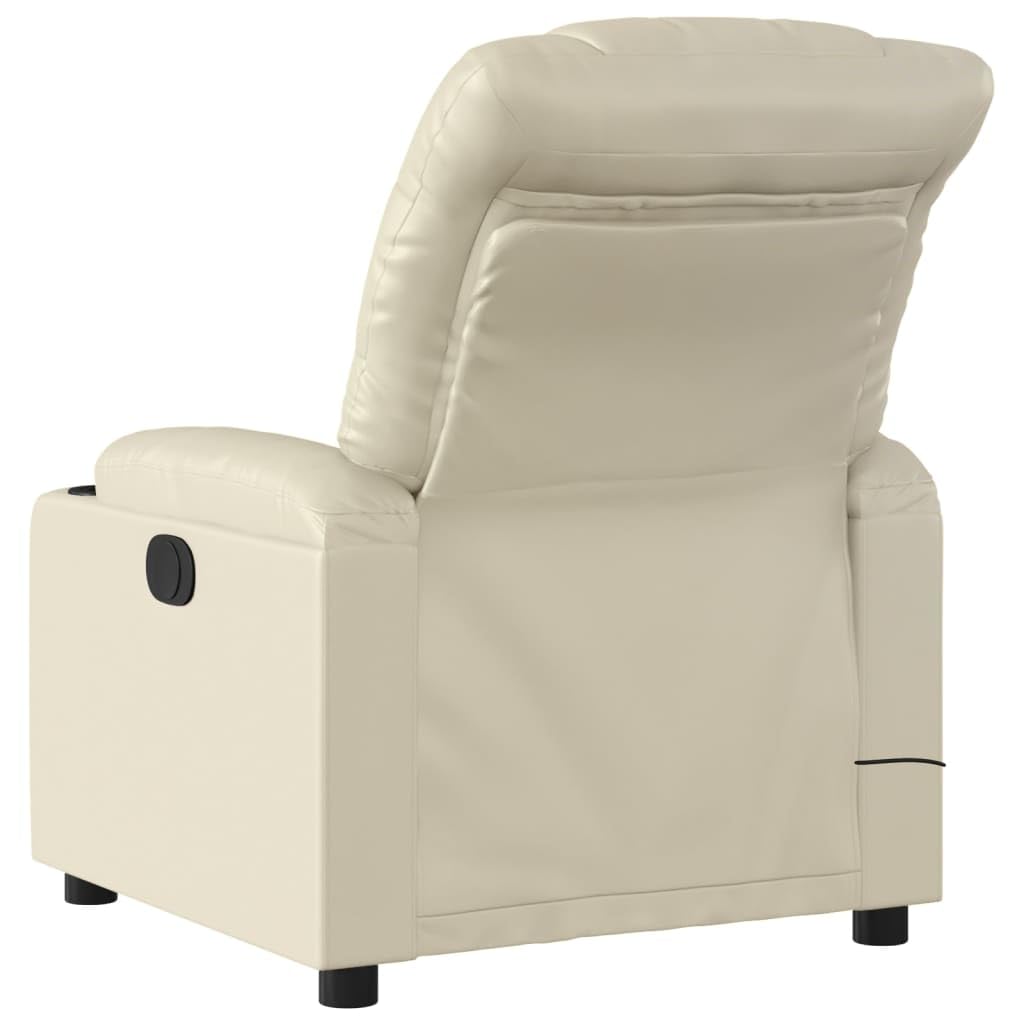 vidaXL Cream Faux Leather Manual Massage Recliner Chair - Armchair with Cup Holders for Living Room, Bedroom, Office