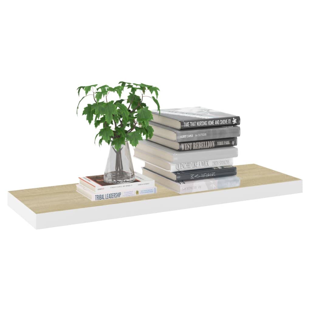 vidaXL Floating Wall Shelves – Modern Design, Invisible Mounting System, Oak & White, Honeycomb MDF Material, 31.5"x9.3"x1.5" – Set of 4