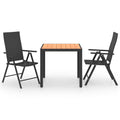 vidaXL 3 Piece Patio Dining Set in Black and Brown - Outdoor Furniture with PE Rattan Chairs and WPC Tabletop - Suitable for Garden, Patio or Terrace