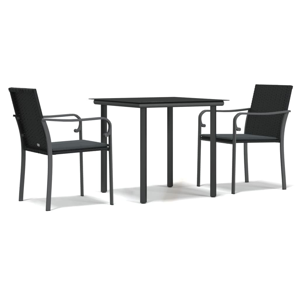 vidaXL 5-Piece Patio Dining Set in Black with Cushions - Modern Poly Rattan and Steel Frame Furniture for Garden, Outdoor, and Patio