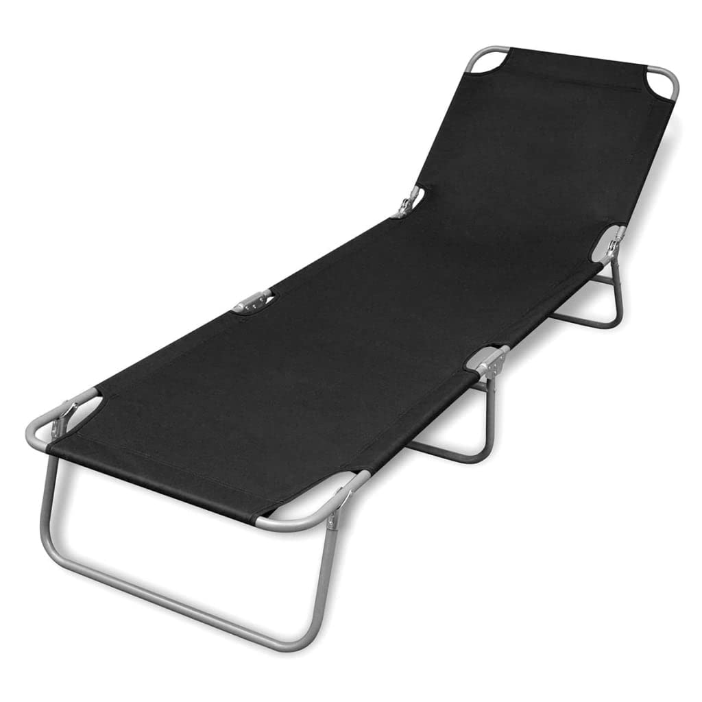 vidaXL Patio Lounge Chair, Folding Sunlounger with Adjustable Backrest, Sunbed, Pool Lounge Chair for Outdoor Porch Backyard, Black Steel