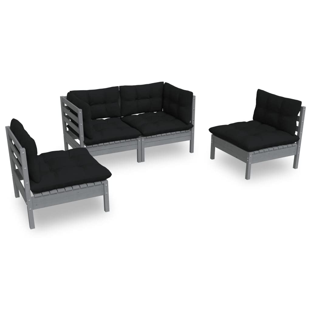 vidaXL Solid Pinewood Patio Lounge Set 4 Piece with Cushions Garden Outdoor Lawn Yard Terrace Balcony Wooden Seat Seating Furniture