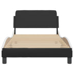vidaXL Modern Single Bed Frame with Headboard - 39.4"x79.9" Faux Leather Black/White, Metal Support Legs, Plywood Slats
