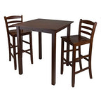 Ergode Harrington Drop Leaf High Table Set | Solid Wood | Walnut Finish | 39.37" W x 31.5" D x 36.22" H | Includes 2 Stools | Fully Assembled (94359-VV)