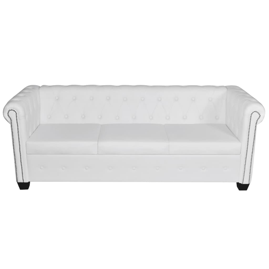 vidaXL Sofa, 3 Seater Couch Furniture with Tufted Arms, Chesterfield Settee Couch for Home Living Room Office, Artificial Leather White