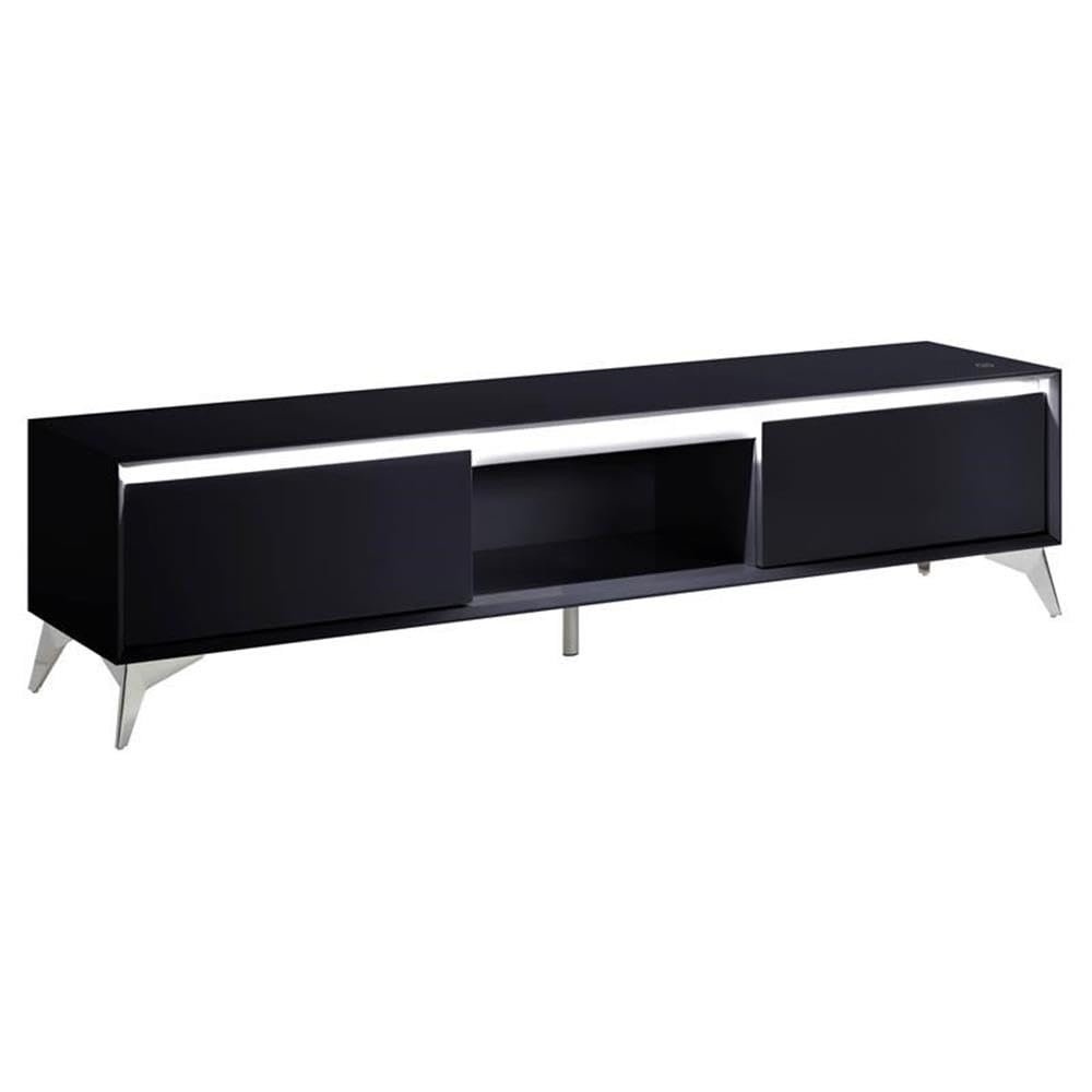Acme Raceloma Wooden 2-Drawer TV Stand with LED Lighting in Black and Chrome