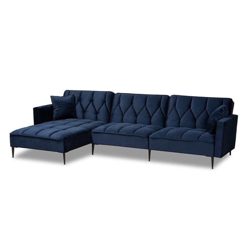 Baxton Studio Galena Blue Sectional Sofa with Left Facing Chaise