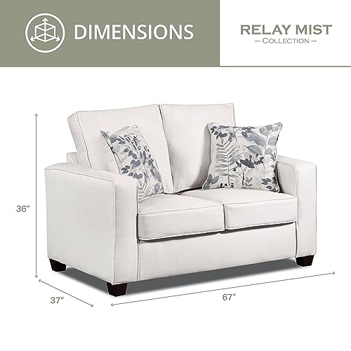 American Furniture Classics Relay Mist Loveseat with Two Throw Pillows Sofas, Soft Washed Cream Tweed