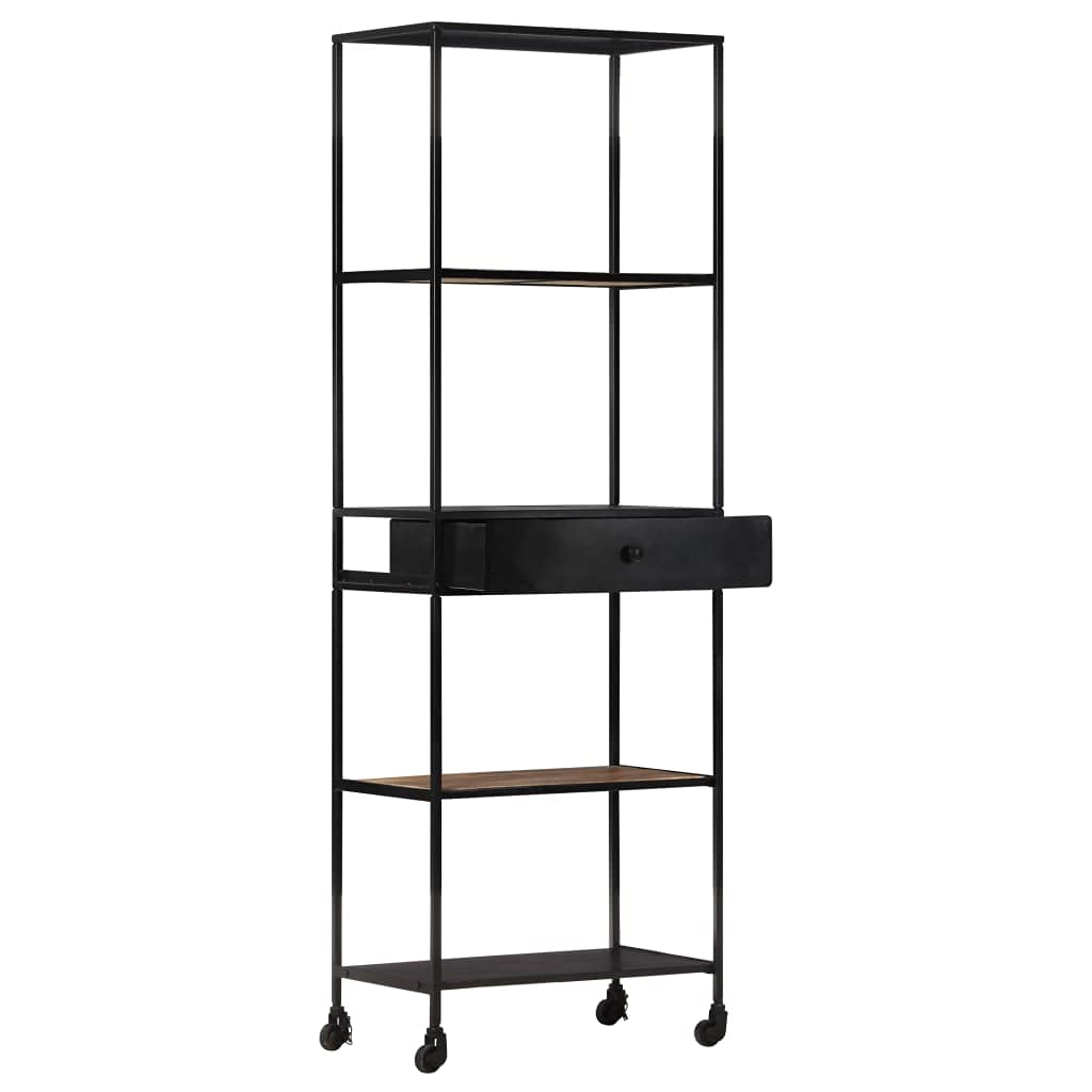 vidaXL Bookshelf, Storage Cabinet with 3 Doors Bookcase, Storage Shelf for Office Living Room, Shelving Unit, Industrial, Rough Mango Wood and Iron