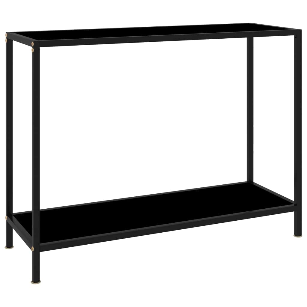 vidaXL Modern Console Table with Shelf, Durable Tempered Glass and Powder-Coated Steel- Versatile Furniture for Living Room, Hallway- Black