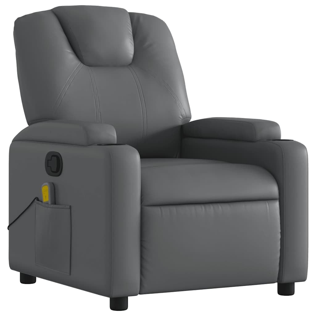 vidaXL Massage Recliner Chair for Living Room, Adjustable Recliner with 6-Point Vibration Massage, Home Theater Seating with Padded Seat Backrest & Side Pocket, Gray Leather