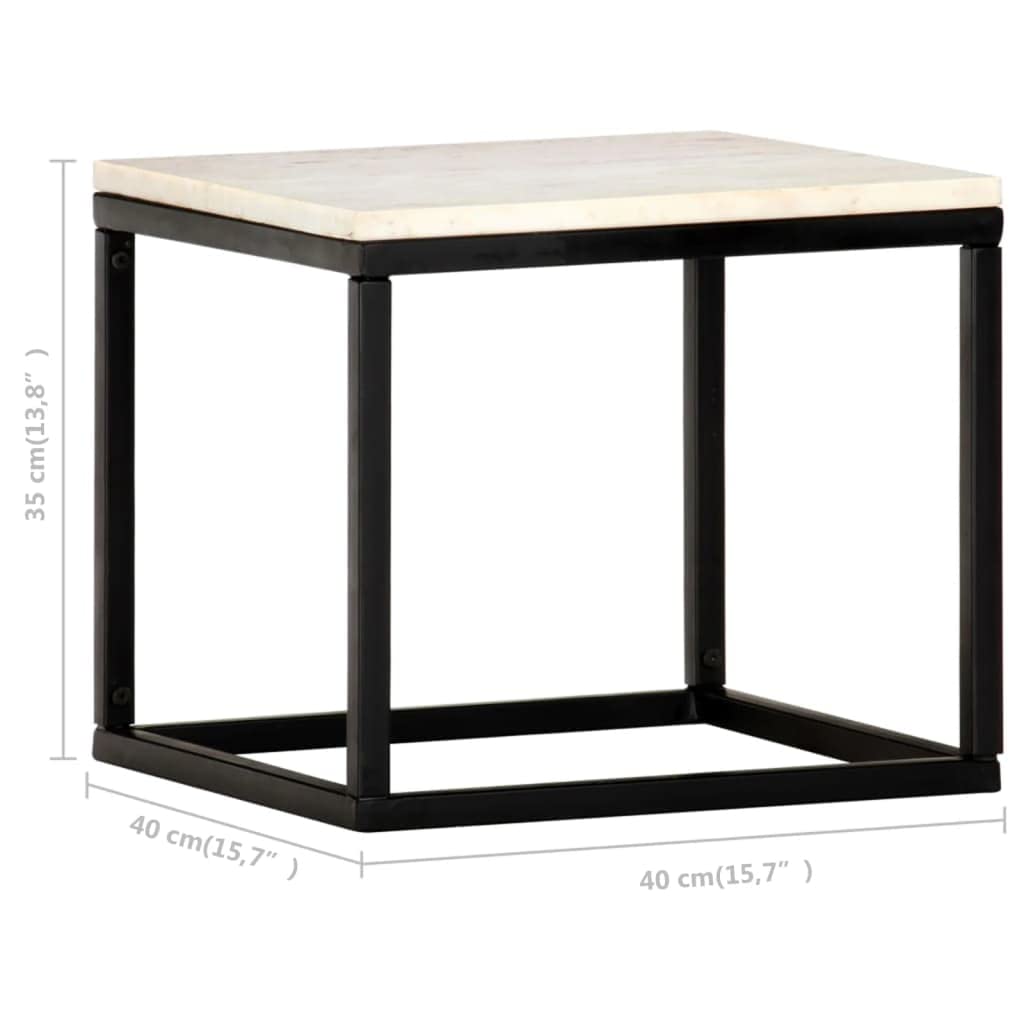 vidaXL White Real Stone Marble Texture Coffee Table - Square Modern Side Table with Iron Frame for Living Room, Lounge, Office Furniture