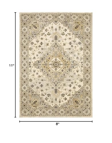HomeRoots 508859 8 x 11 ft. Beige Gray Tan & Brown Oriental Power Loom Stain Resistant Rectangle Area Rug