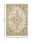 HomeRoots 508859 8 x 11 ft. Beige Gray Tan & Brown Oriental Power Loom Stain Resistant Rectangle Area Rug
