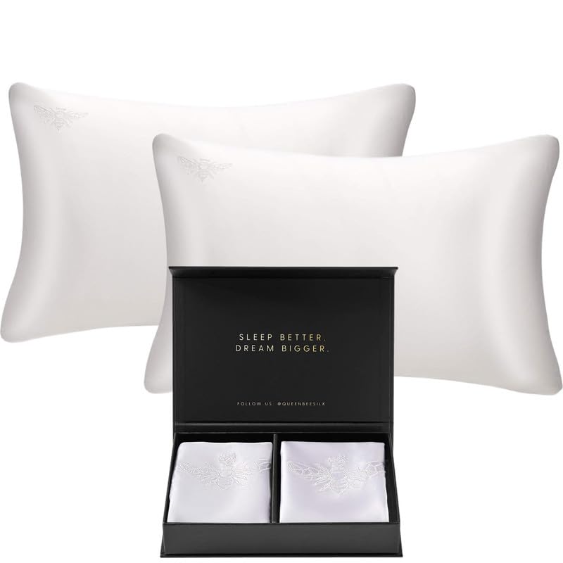 Queen Bee Silk - 2 Pack Silk Pillowcase For Hair And Skin - 22 Momme Mulberry Silk - Charmeuse Weave - Envelope Closure - Standa