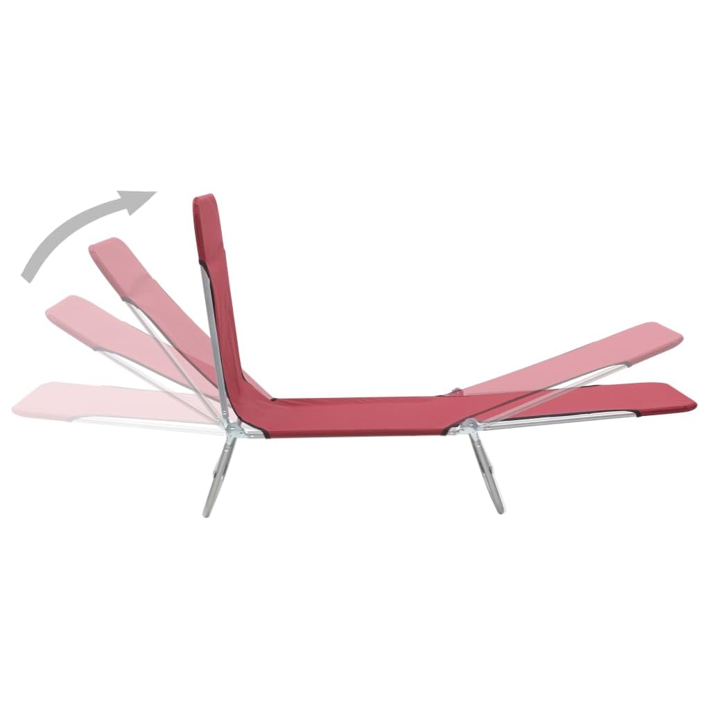 vidaXL 2X Folding Sun Loungers Camping Outdoor Garden Patio Beach Poolside Sun Relaxing Chaise Lounge Chair Seating Steel and Fabric Red