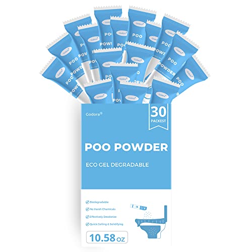 Godora 30 Packs Eco-Friendly Poo Powder, Portable  Fast-Absorbing Camping Toilet Chemicals, Rapidly Biodegradable Eco Gel For Po