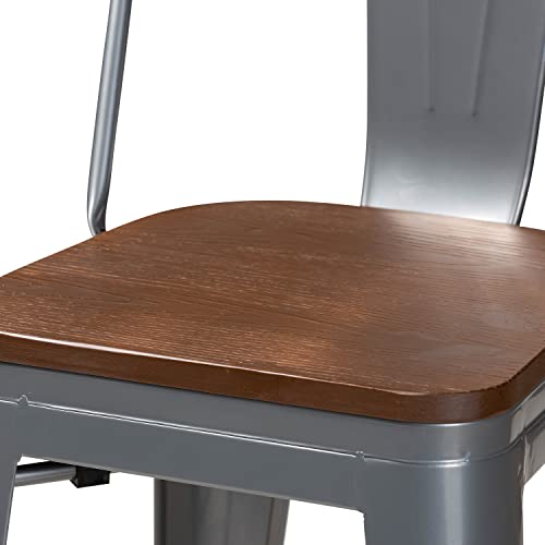 Baxton Studio Rosetta Modern Industrial Grey Metal and Walnut Brown Finished Wood 4-Piece Bar Stool Set