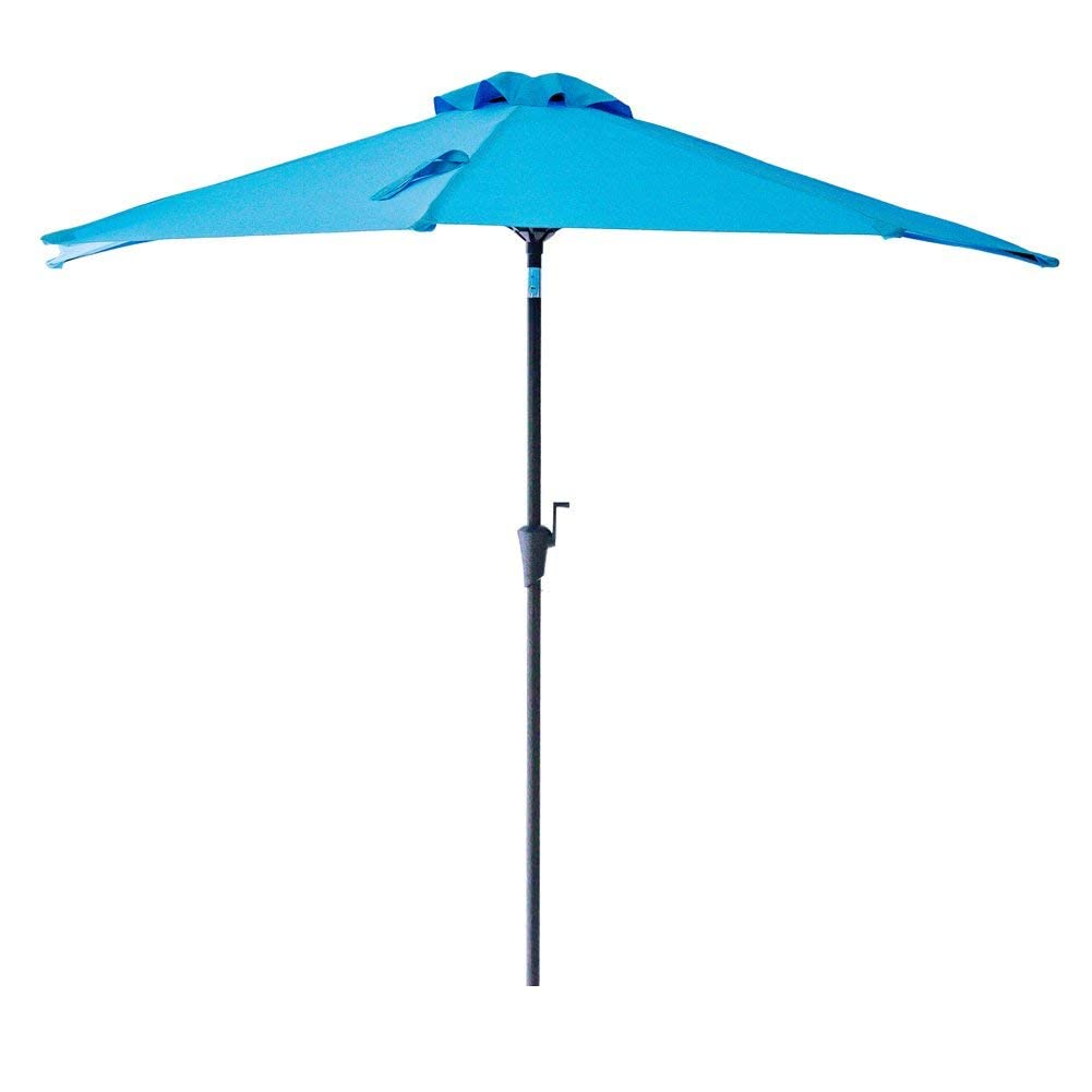 Flame&Shade 9 Ft Half Round Outdoor Market Patio Table Umbrella With Tilt For Wall Balcony, Aqua Blue