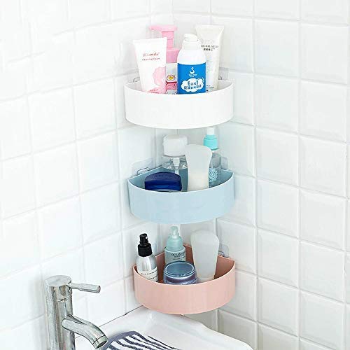 SHOPITECH Corner Shelf Wall Mounted Bathroom Kitchen No Drill Storage Rack Super Adhesive Bathroom Shower Rack Shelf (3 Corner S