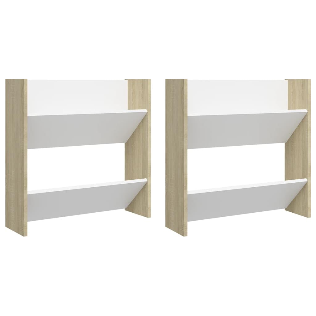 vidaXL Wall Shoe Cabinets 2 pcs White&Sonoma Oak 23.6"x7.1"x23.6" Engineered Wood